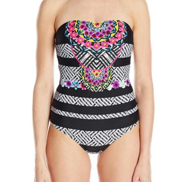 Jessica Simpson Lace-Up Back One-Piece Swimsuit Botanica NWT Sz S - Picture 3 of 11
